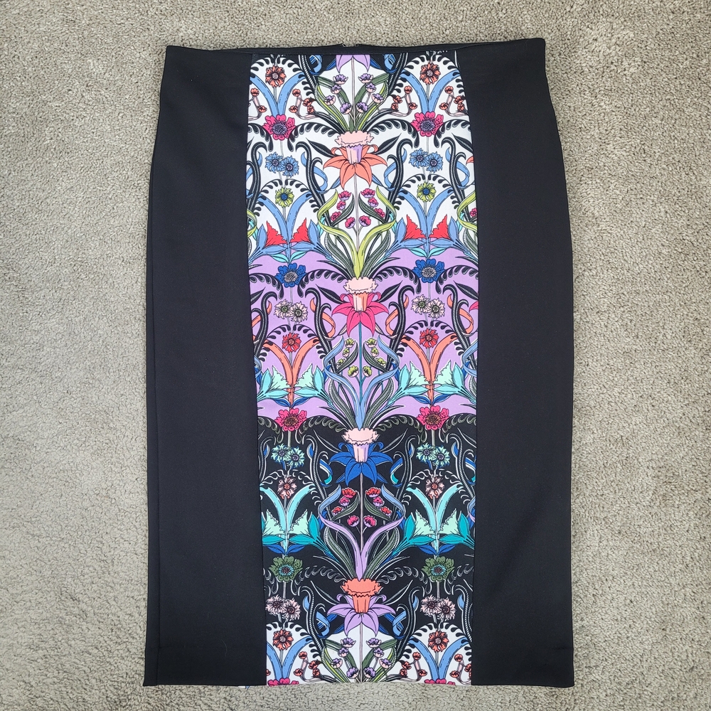 nicole pastel floral black stretch pencil skirt